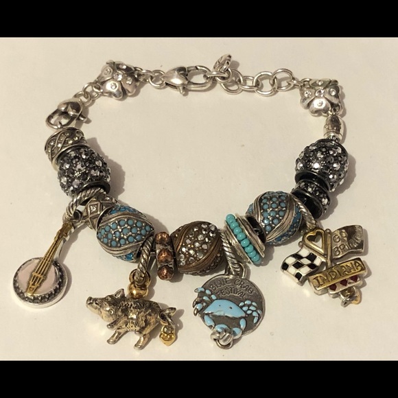 Brighton Americana turquoise bead Swirls of crystals & silver Retired - Picture 5 of 7